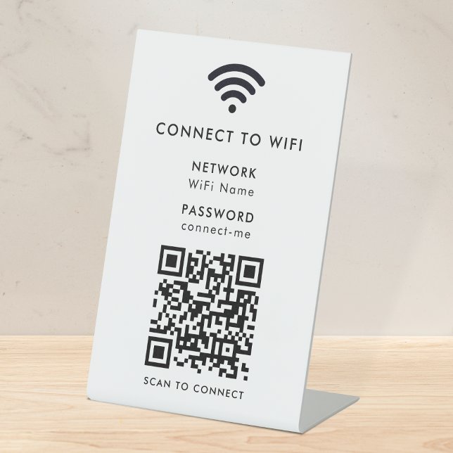 Signe De Table Réseau Wifi | QR Code Internet Scan pour se connec (Wi-Fi tabletop pedestal signs with interactive QR code, connecting visitors seamlessly to your WiFi)
