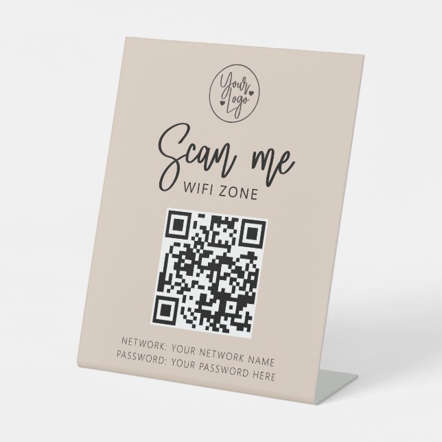 Signe De Table Réseau Wifi QR Code Scan Me Blush Pink Business (Recto)