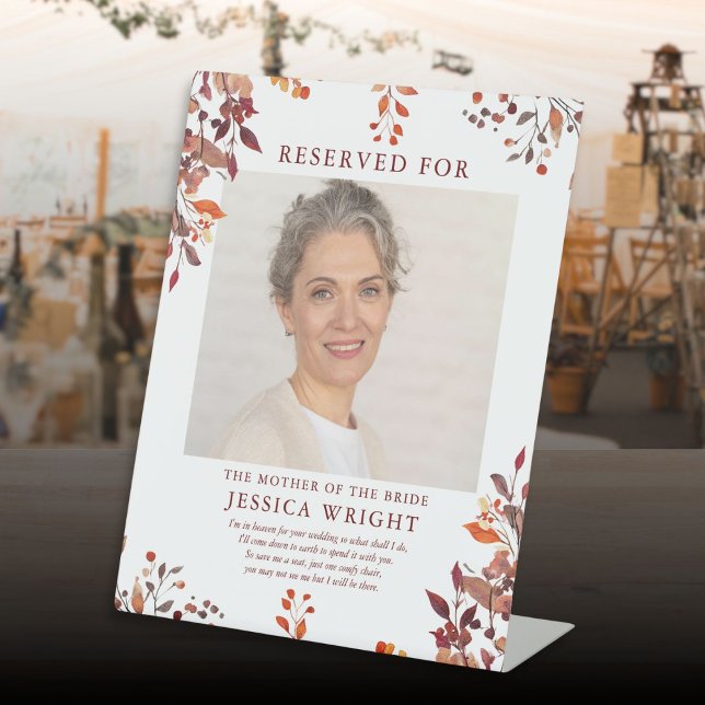 Signe De Table Réservé Enregistrer Un Mariage Photo Siège (Reserved Save A Seat Photo Wedding Pedestal Sign)
