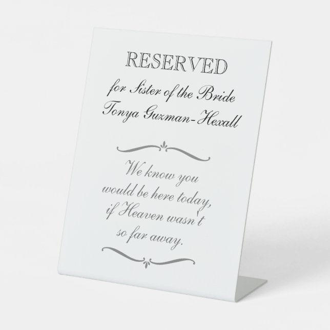 Signe De Table Réservé pour Soeur de la mariée en mémoire Mariage (Recto)