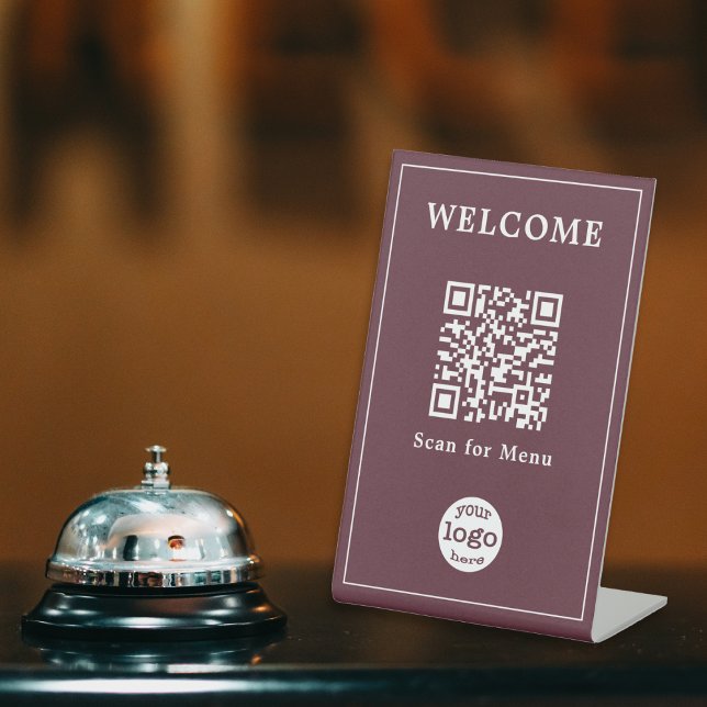 Signe De Table Restaurant Brown foncé Café Bar Menu Code QR Logo (Dark Brown Restaurant Cafe Bar Menu QR Code Logo Pedestal Sign)