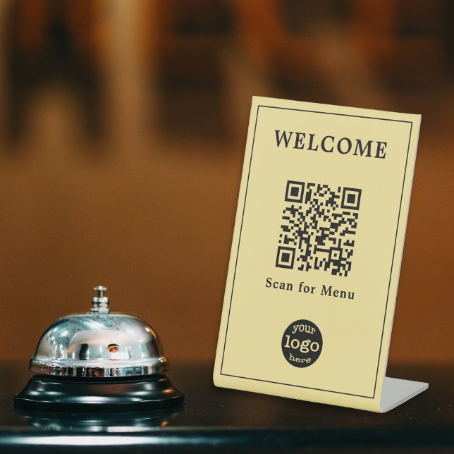 Signe De Table Restaurant moderne Café Menu QR Code Business Logo (Modern Restaurant Cafe Menu QR Code Business Logo Pedestal Sign)