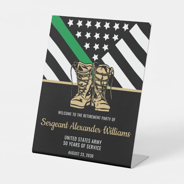 Signe De Table Retraite militaire Ligne verte Drapeau Armée patri (Recto)