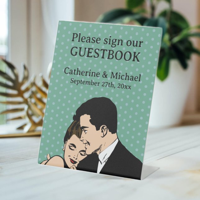 Signe De Table Retro 70's Pop Art Comic Livre Mariage romantique (Créateur téléchargé)