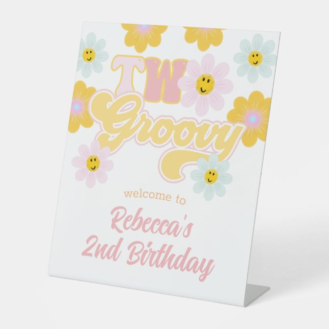 Signe De Table Retro Daisy Deux Affiche de bienvenue d'anniversai (Recto)