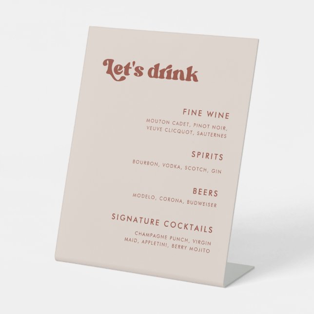 Signe De Table Retro élégant Peach Pink Mariage Bar menu (Recto)