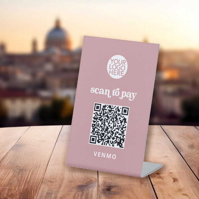 Signe De Table Retro et Boho | Analyse sans contact pour payer le (A retro and boho pedestal sign with a scannable QR code for payment)