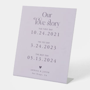 Signe De Table Retro Notre Histoire D'Amour Mariage Violet Chrono
