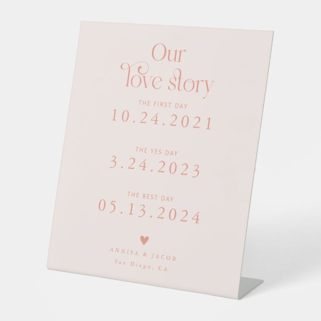 Signe De Table Retro Notre Histoire D'Amour Peach Mariage Timelin (Recto)