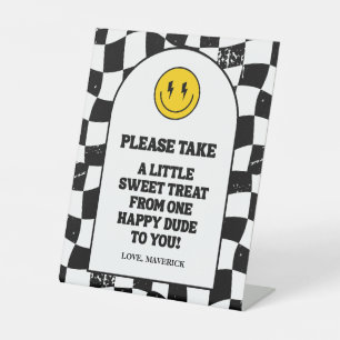 Signe De Table Rétro One Happy Dude Smile Face Garçon 1er Anniver