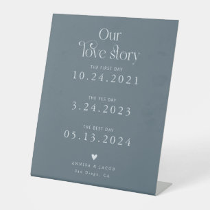 Signe De Table Retro Our Love Story Steel Blue Mariage Timeline