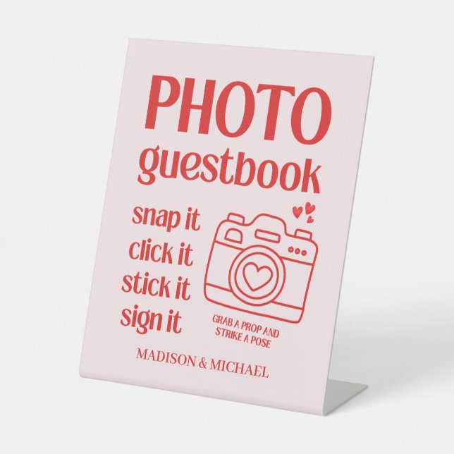 Signe De Table Retro Valentine Hearts Wedding Red Pink (Recto)