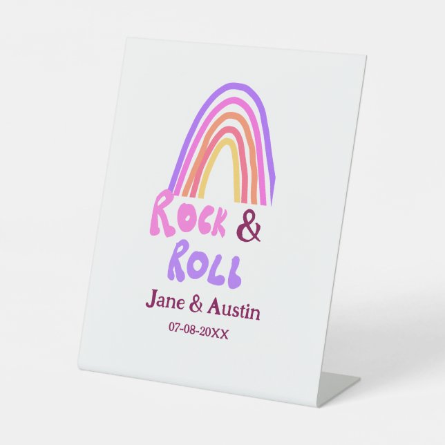 Signe De Table Rock & roll mariage ajouter nom de couple rétro ar (Recto)
