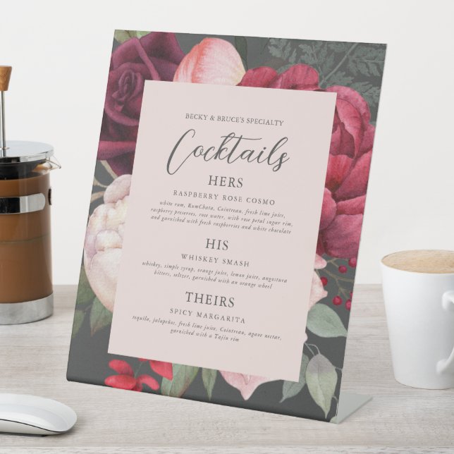 Signe De Table Romantic Floral Bouquet Bar Menu (In SItu)