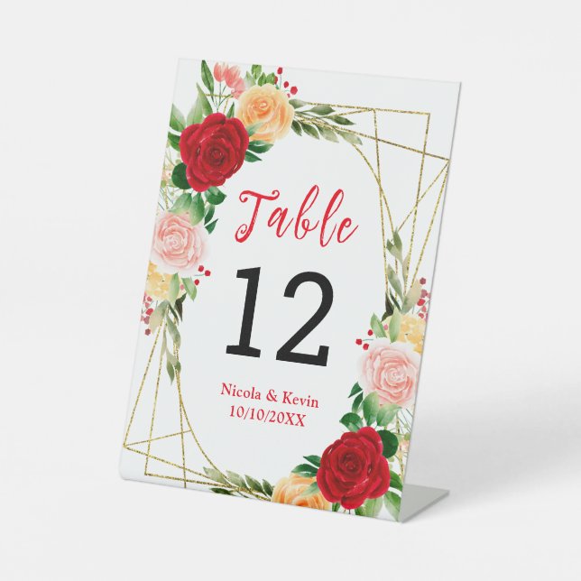 Signe De Table Romantic Red and Orange Roses (Recto)