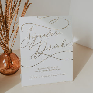 Signe De Table Romantique Gold Calligraphie Mariage Signature Boi