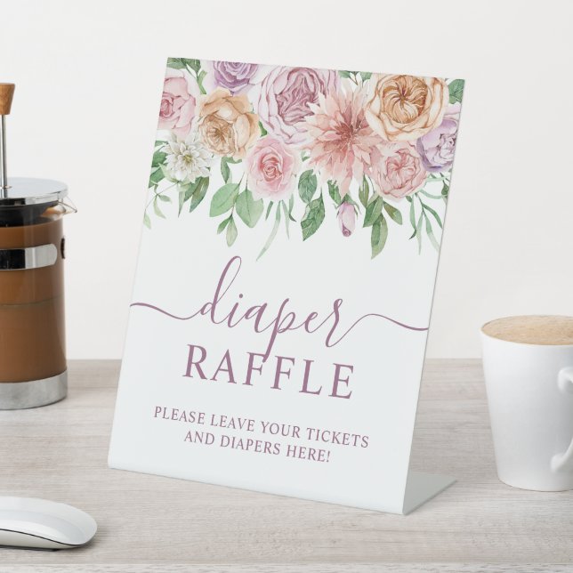 Signe De Table Romantique violet Rose Baby shower Déchets Raffle (In SItu)