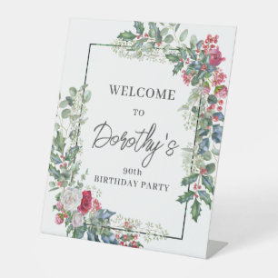 Signe De Table Rose blanche rouge Floral Holly 90e fête d'anniver