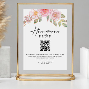 Signe De Table Rose Carnation Honeymoon Fund Cash QR Code Mariage