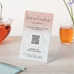 Signe De Table Rose gold pailleté marbre maquillage numérique QR 
