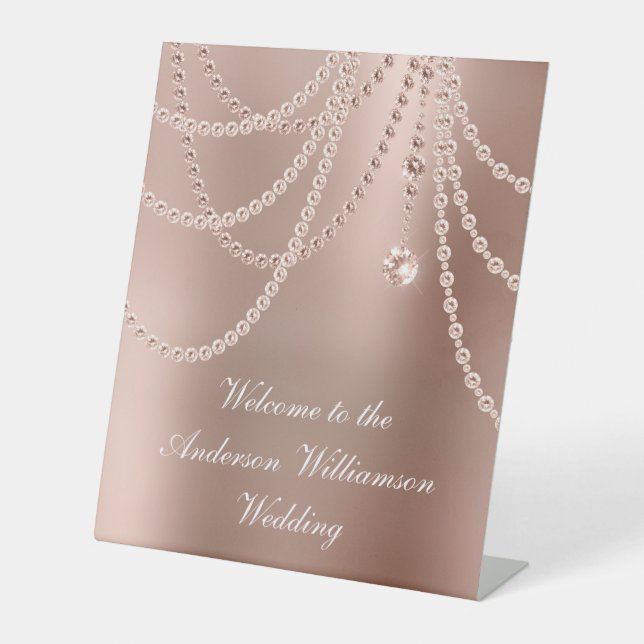 Signe De Table Rose Gold Pearls Diamonds Mariage Bienvenue (Recto)