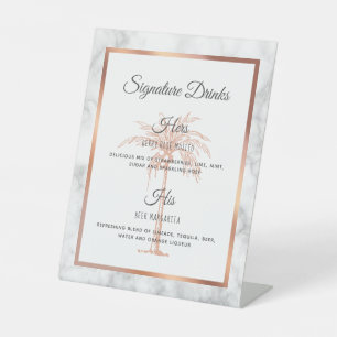 Signe De Table Rose gris Gold Palm Tree Mariage Signature Boisson