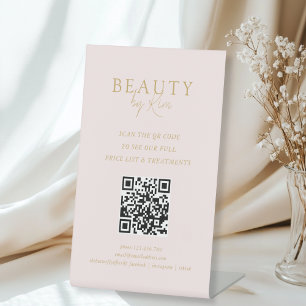 Signe De Table Rose & Or Beige Élégant Minimaliste Code QR Salon