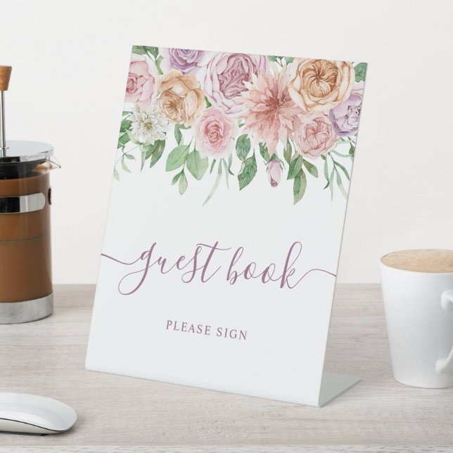 Signe De Table Rose romantique rose & violet Douche Guest Book Si (In SItu)