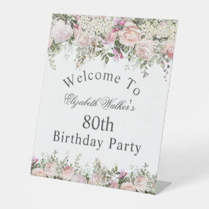 Signe De Table Rose rose féminine 80e anniversaire Bienvenue