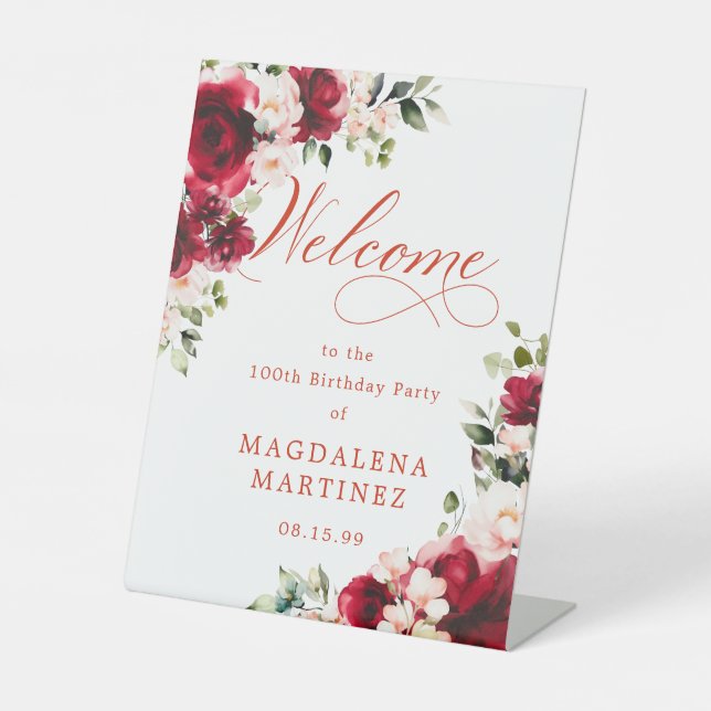 Signe De Table Rose rose rouge Peony 100e anniversaire Bienvenue (Recto)