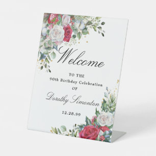 Signe De Table Rose Winter Greenery 90e anniversaire Bienvenue