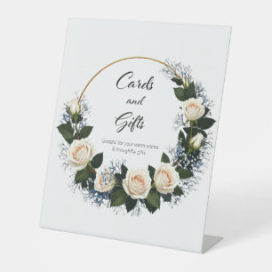 Signe De Table Roses blanches & Bleu Bébé's Breath Cards & Cadeau
