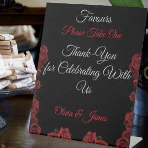 Signe De Table Roses rouges Noir mariage Faveurs