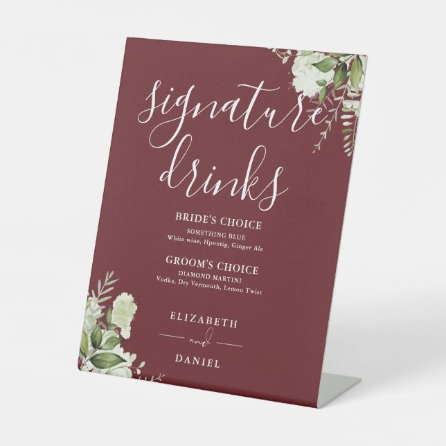 Signe De Table Rosewood Pink Floral Wedding Signature Drinks (Recto)
