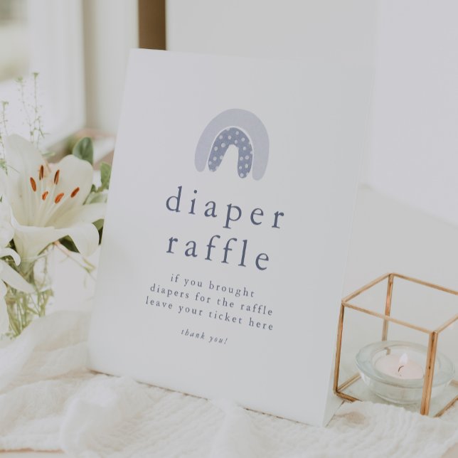 Signe De Table ROWAN Boy Boho Rainbow Baby shower Déchets Raffin (ROWAN Boy Boho Rainbow Baby Shower Diaper Raffle Pedestal Sign)