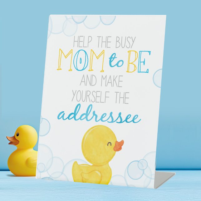 Signe De Table Rubber Duck Adresse le Baby shower Enveloppe (Watercolor Rubber Duck Make the Mom to be the Addressee Table Pedestal Party Sign)