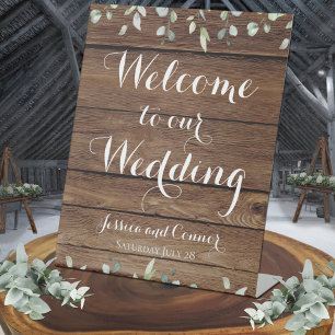 Signe De Table Rustic Barn Board Eucalyptus Greenery Welcome