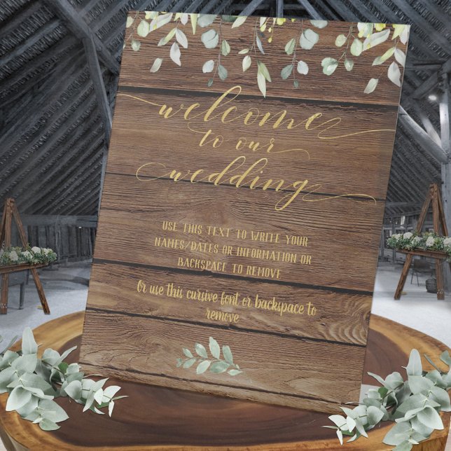 Signe De Table Rustic Barn Board Gold Bienvenue À Notre Mariage (Créateur téléchargé)