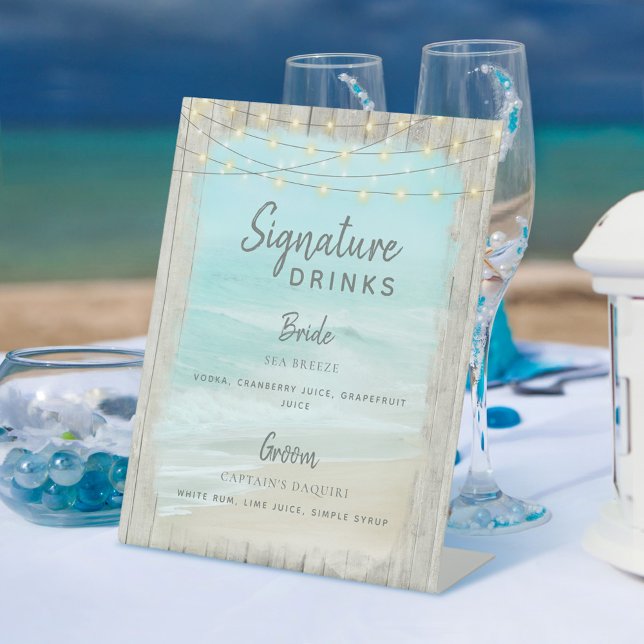 Signe De Table Rustic Beach Mariage Signature Boissons (Créateur téléchargé)