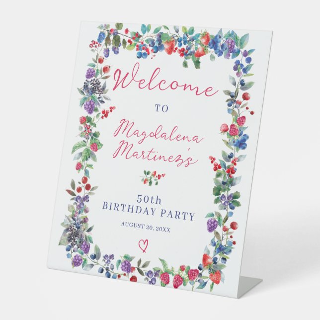 Signe De Table Rustic Boho Berry été 50e anniversaire Bienvenue (Recto)