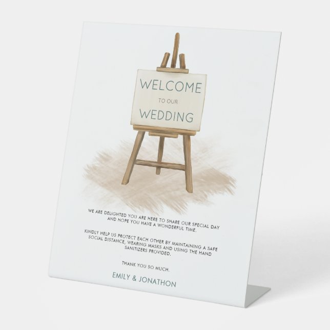 Signe De Table Rustic Easel Bienvenue Mariage Mesures de sécurité (Recto)