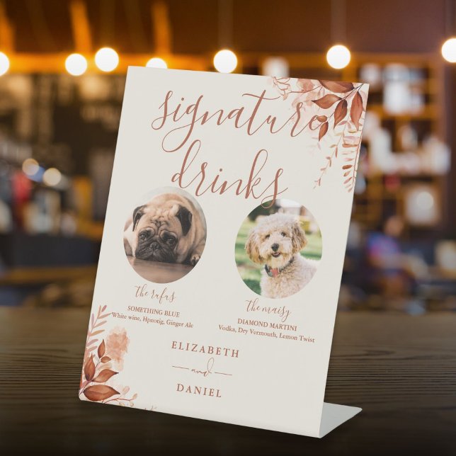 Signe De Table Rustic Mariage de automne Pet Chien Signature Bois (Rustic Fall Wedding Pet Dog Signature Drinks Pedestal Sign)