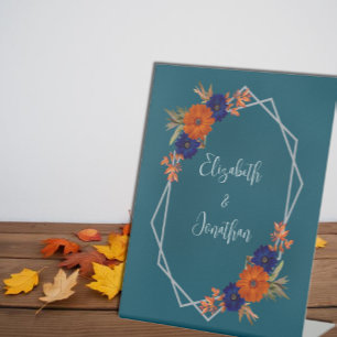 Signe De Table Rustique Automne Orange Navy Bleu Floral Mariage