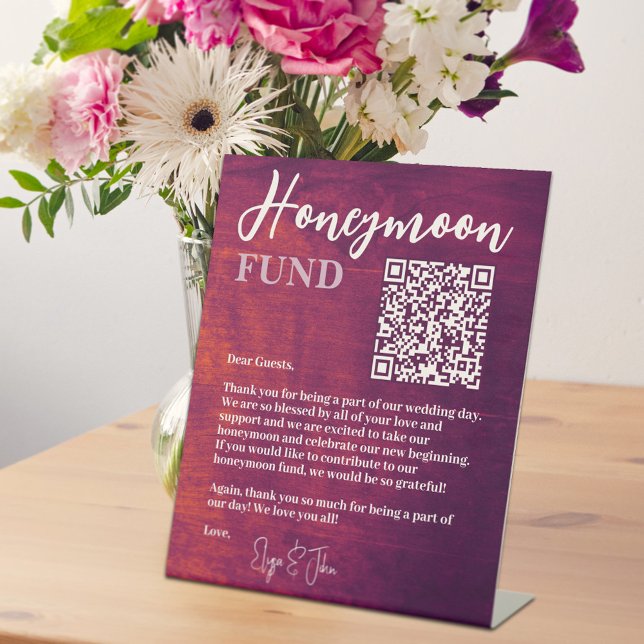 Signe De Table Rustique Bourgogne Elégant QR Code fonds Lune de m (Créateur téléchargé)