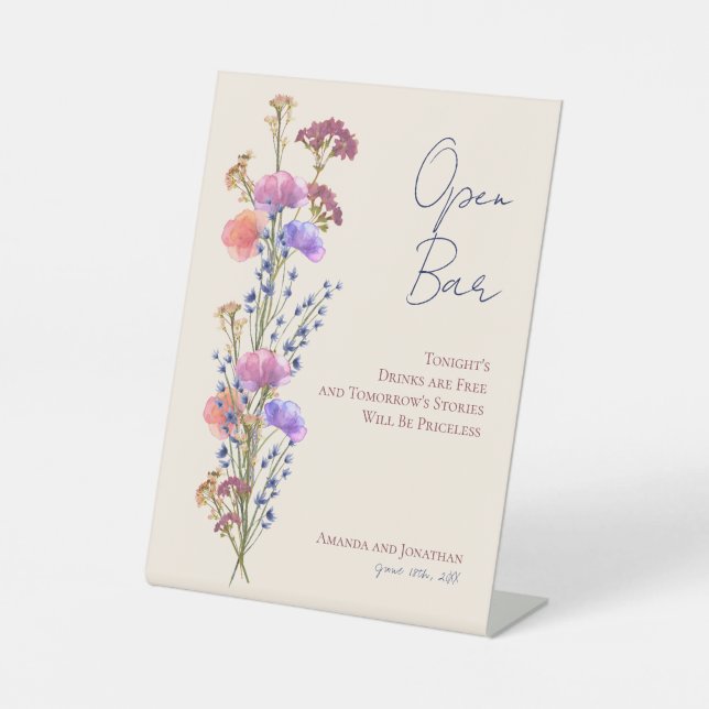 Signe De Table Rustique Delicate Beige Floral Mariage Open Bar (Recto)