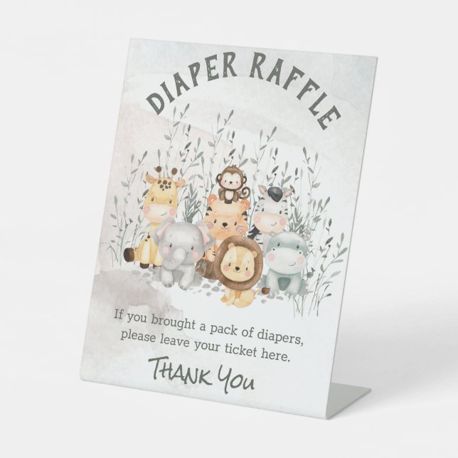 Signe De Table Safari Animaux Baby shower Déchets Raffle (Recto)