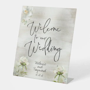 Signe De Table Sage Gold Floral Bienvenue Notre Mariage manuscrit