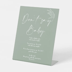 Signe De Table Sage Green Baby shower moderne Ne pas dire bébé