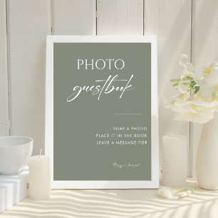 Signe De Table Sage Green Calligraphy Mariage Photo Livre d'or