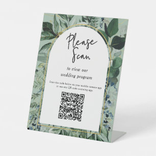 Signe De Table Sage Green, code QR programmes de mariage verdure